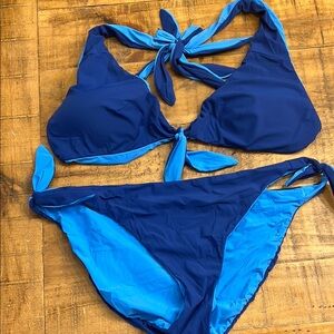 Blue Halter Bikini Set Reversible